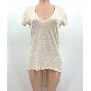 Project Social T 100% Linen Neutral V-neck High-Low Tunic Tee